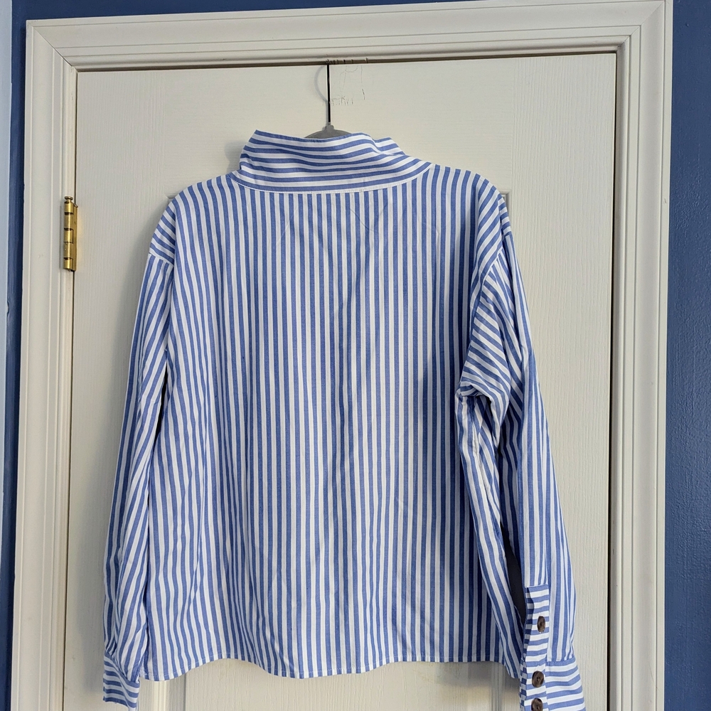 LOFT Blue and White Striped Top - Picture 2 of 5